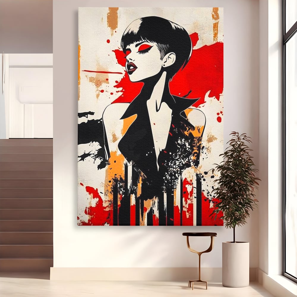 Tablou canvas cu tablou canvas cu portret de femeie stilizat, fara rama, pe sasiu de lemn